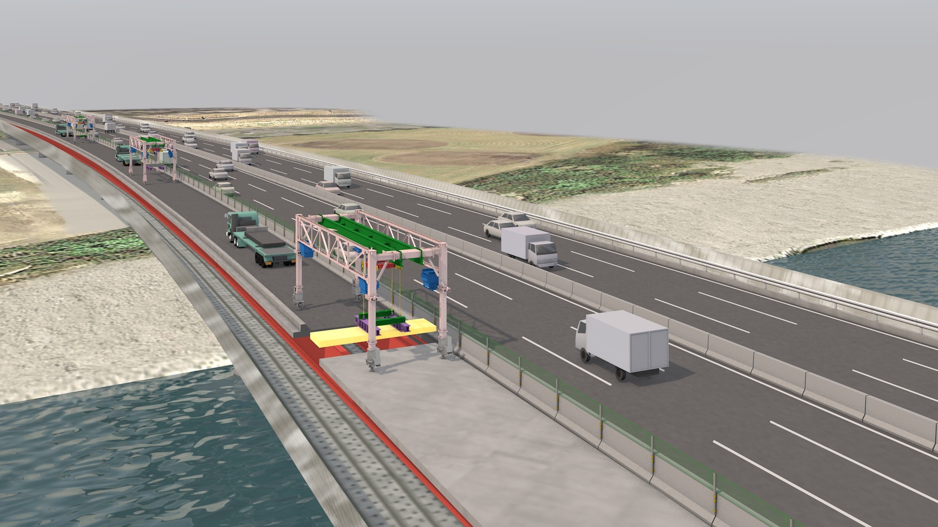 東名多摩川橋の分割断面床版取替および交通規制(6車線確保)のイメージ